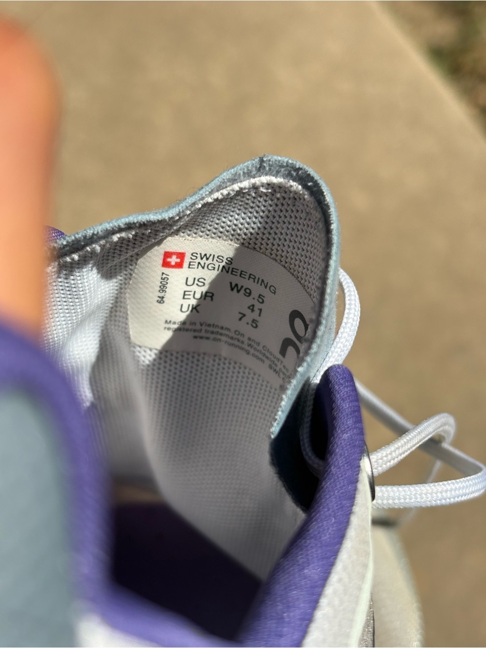 On Running Women's Running Shoes in White and Light Blue with Purple Accents - Picture 5 of 5